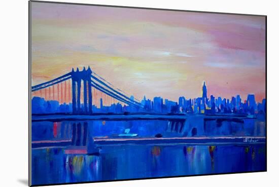 Blue Manhattan Skyline with Bridge and Vanilla Sky-Markus Bleichner-Mounted Art Print