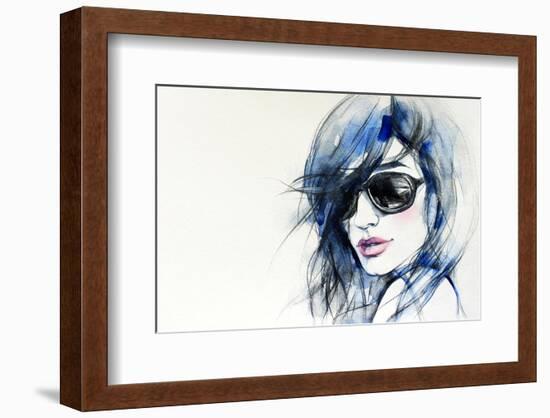 Blue Mode Fashion Illustration-null-Framed Art Print