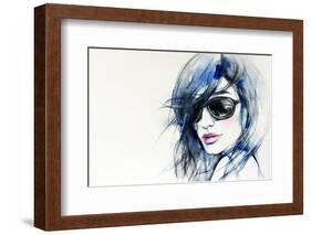 Blue Mode Fashion Illustration-null-Framed Art Print