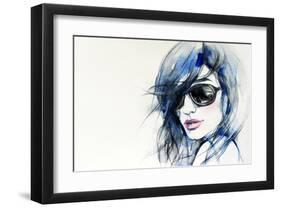 Blue Mode Fashion Illustration-null-Framed Art Print