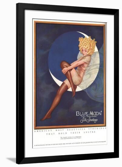 Blue Moon Silk stockings, Womens Glamour Pin-Ups Nylons Hosiery, USA, 1920-null-Framed Giclee Print