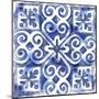 Blue Mosaic Tile I-Eva Watts-Mounted Art Print