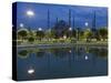 Blue Mosque in Evening, Reflected in Pond, Sultanahmet Square, Istanbul, Turkey, Europe-Martin Child-Stretched Canvas