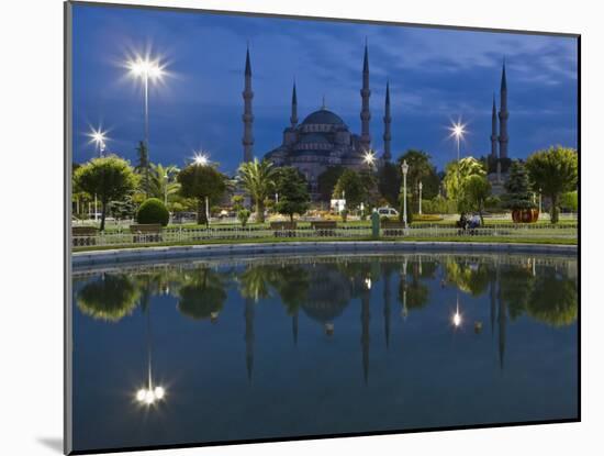 Blue Mosque in Evening, Reflected in Pond, Sultanahmet Square, Istanbul, Turkey, Europe-Martin Child-Mounted Photographic Print