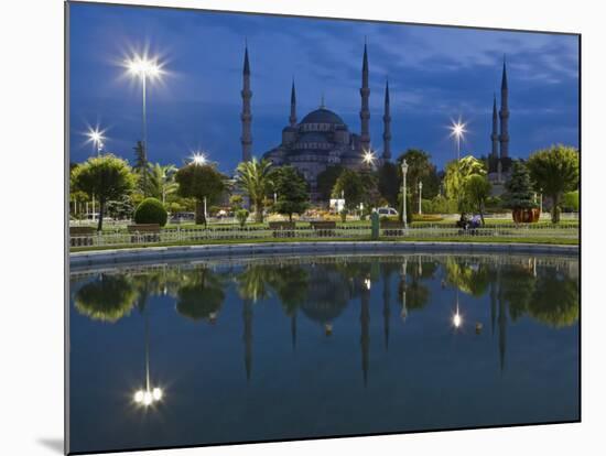 Blue Mosque in Evening, Reflected in Pond, Sultanahmet Square, Istanbul, Turkey, Europe-Martin Child-Mounted Photographic Print