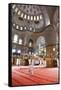 Blue Mosque Interior, UNESCO World Heritage Site, Mullah in Foreground, Istanbul, Turkey, Europe-James Strachan-Framed Stretched Canvas