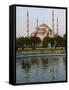 Blue Mosque Reflected in Pond, Sultanahmet Square, Istanbul, Turkey, Europe-Martin Child-Framed Stretched Canvas