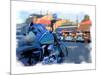 Blue Motorcycle, Venice Beach, California-Nicolas Hugo-Mounted Giclee Print