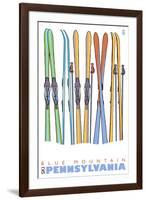 Blue Mountain, Pennsylvania, Skis in the Snow-Lantern Press-Framed Art Print