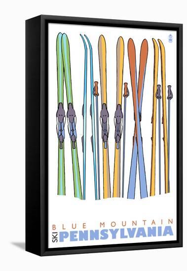 Blue Mountain, Pennsylvania, Skis in the Snow-Lantern Press-Framed Stretched Canvas