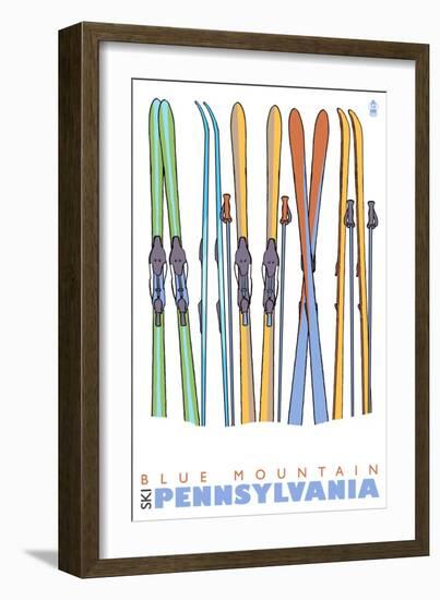 Blue Mountain, Pennsylvania, Skis in the Snow-Lantern Press-Framed Art Print