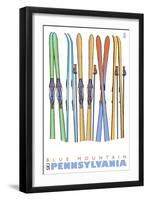 Blue Mountain, Pennsylvania, Skis in the Snow-Lantern Press-Framed Art Print