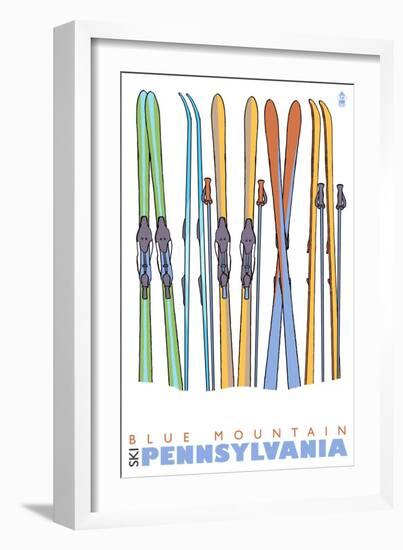 Blue Mountain, Pennsylvania, Skis in the Snow-Lantern Press-Framed Art Print