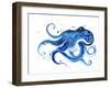 Blue Octopus Silhouette Watercolor Sketch. Wildlife Art Illustration. Watercolor Graphic for Fabric-Tatyana Komtsyan-Framed Art Print