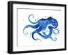 Blue Octopus Silhouette Watercolor Sketch. Wildlife Art Illustration. Watercolor Graphic for Fabric-Tatyana Komtsyan-Framed Art Print