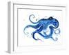 Blue Octopus Silhouette Watercolor Sketch. Wildlife Art Illustration. Watercolor Graphic for Fabric-Tatyana Komtsyan-Framed Art Print