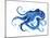 Blue Octopus Silhouette Watercolor Sketch. Wildlife Art Illustration. Watercolor Graphic for Fabric-Tatyana Komtsyan-Mounted Art Print