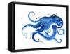 Blue Octopus Silhouette Watercolor Sketch. Wildlife Art Illustration. Watercolor Graphic for Fabric-Tatyana Komtsyan-Framed Stretched Canvas