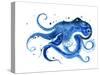 Blue Octopus Silhouette Watercolor Sketch. Wildlife Art Illustration. Watercolor Graphic for Fabric-Tatyana Komtsyan-Stretched Canvas