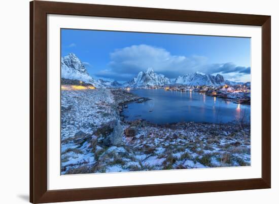 Blue of Dusk Dominates the Scenery in Reine, Lofoten Islands, Arctic, Norway, Scandinavia-Roberto Moiola-Framed Photographic Print