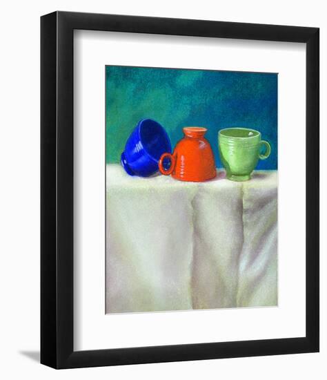 Blue Orangegreen Retro Teacups-null-Framed Art Print