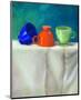 Blue Orangegreen Retro Teacups-null-Mounted Art Print