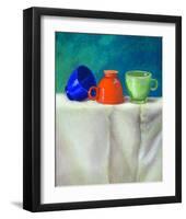 Blue Orangegreen Retro Teacups-null-Framed Art Print