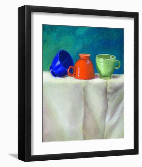 Blue Orangegreen Retro Teacups-null-Framed Art Print