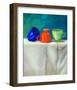 Blue Orangegreen Retro Teacups-null-Framed Art Print