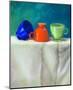 Blue Orangegreen Retro Teacups-null-Mounted Art Print