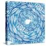 Blue Ornate Doodle Foliage Circle Seamless Pattern-Elena Solovova-Stretched Canvas