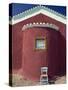 Blue Painted Chair Outside Traditional Painted Church, Spetse, Greek Islands, Greece, Europe-Lee Frost-Stretched Canvas