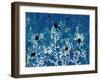 Blue Painted Texture background with White floral and Black Birds and Butterflies-Bee Sturgis-Framed Art Print