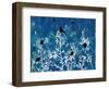 Blue Painted Texture background with White floral and Black Birds and Butterflies-Bee Sturgis-Framed Art Print
