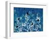 Blue Painted Texture background with White floral and Black Birds and Butterflies-Bee Sturgis-Framed Art Print