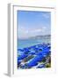 Blue parasols on the beach, Promenade des Anglais, Nice, Alpes Maritimes, Cote d'Azur, Provence, Fr-Fraser Hall-Framed Photographic Print