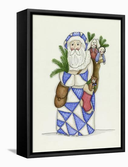 Blue Patchwork Santa-Debbie McMaster-Framed Stretched Canvas