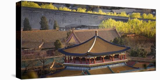 Blue Pavilion Green Trees Forbidden City, Beijing, China-William Perry-Stretched Canvas