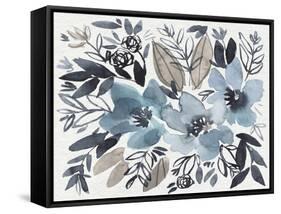 Blue & Paynes Blooms I-Jennifer Goldberger-Framed Stretched Canvas