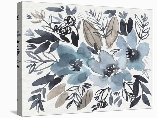 Blue & Paynes Blooms I-Jennifer Goldberger-Stretched Canvas