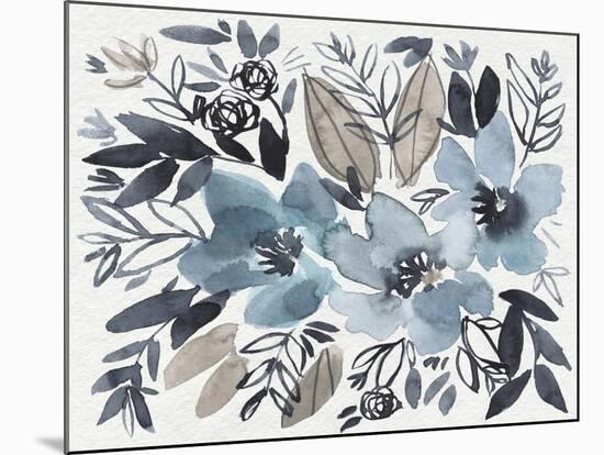 Blue & Paynes Blooms I-Jennifer Goldberger-Mounted Art Print