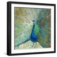 Blue Peacock on Gold-Danhui Nai-Framed Art Print