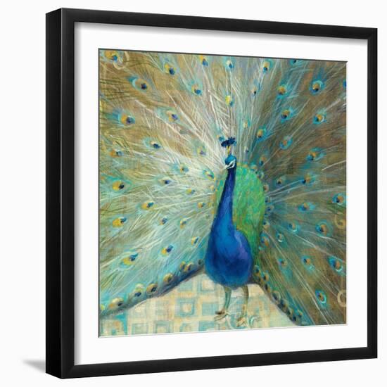 Blue Peacock on Gold-Danhui Nai-Framed Art Print