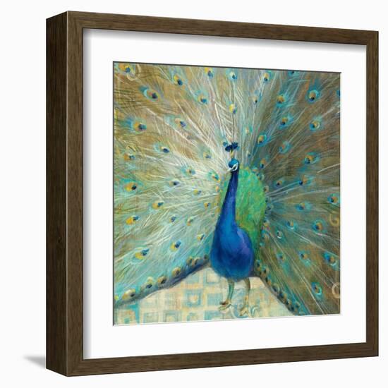 Blue Peacock on Gold-Danhui Nai-Framed Art Print