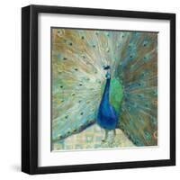 Blue Peacock on Gold-Danhui Nai-Framed Art Print