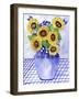 Blue Plaid Ribbions and Sunflowers-Cheryl Bartley-Framed Giclee Print