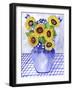 Blue Plaid Ribbions and Sunflowers-Cheryl Bartley-Framed Giclee Print