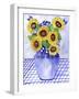 Blue Plaid Ribbions and Sunflowers-Cheryl Bartley-Framed Giclee Print