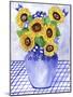 Blue Plaid Ribbions and Sunflowers-Cheryl Bartley-Mounted Giclee Print