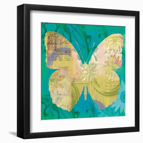 Blue Pop Butterfly-Walter Robertson-Framed Art Print